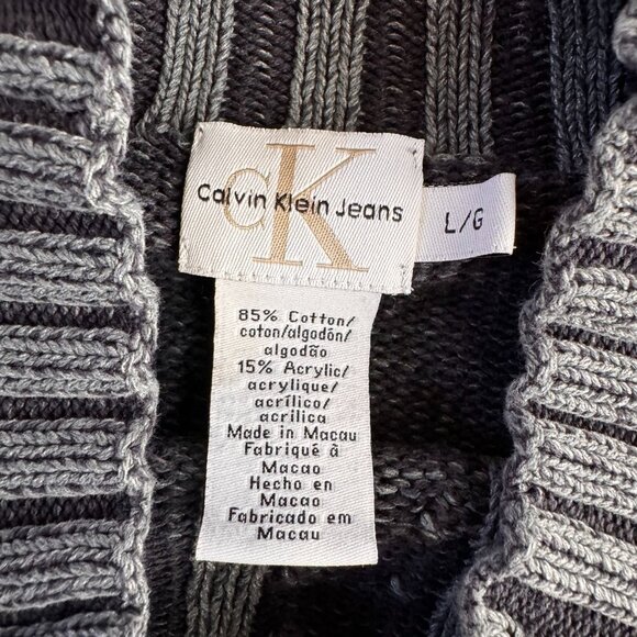Calvin Klein Cable Knit Sweater L Mock‎ Turtleneck 90s Y2K Vintage Gray Ribbed - Picture 5 of 8